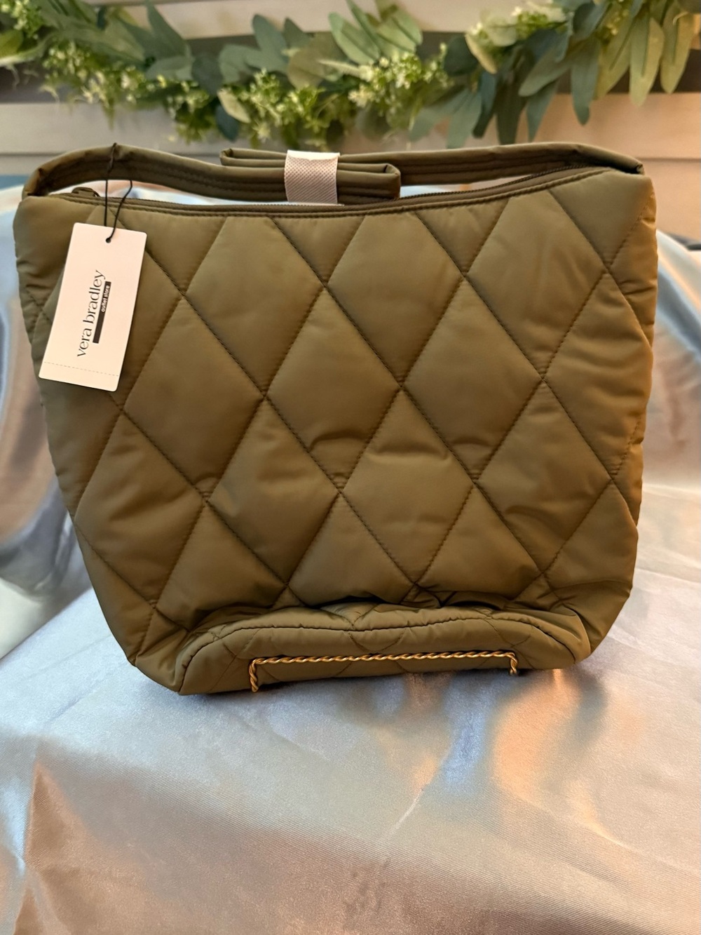 Vera Bradley Quilted Dark Green Tote with Top Handle